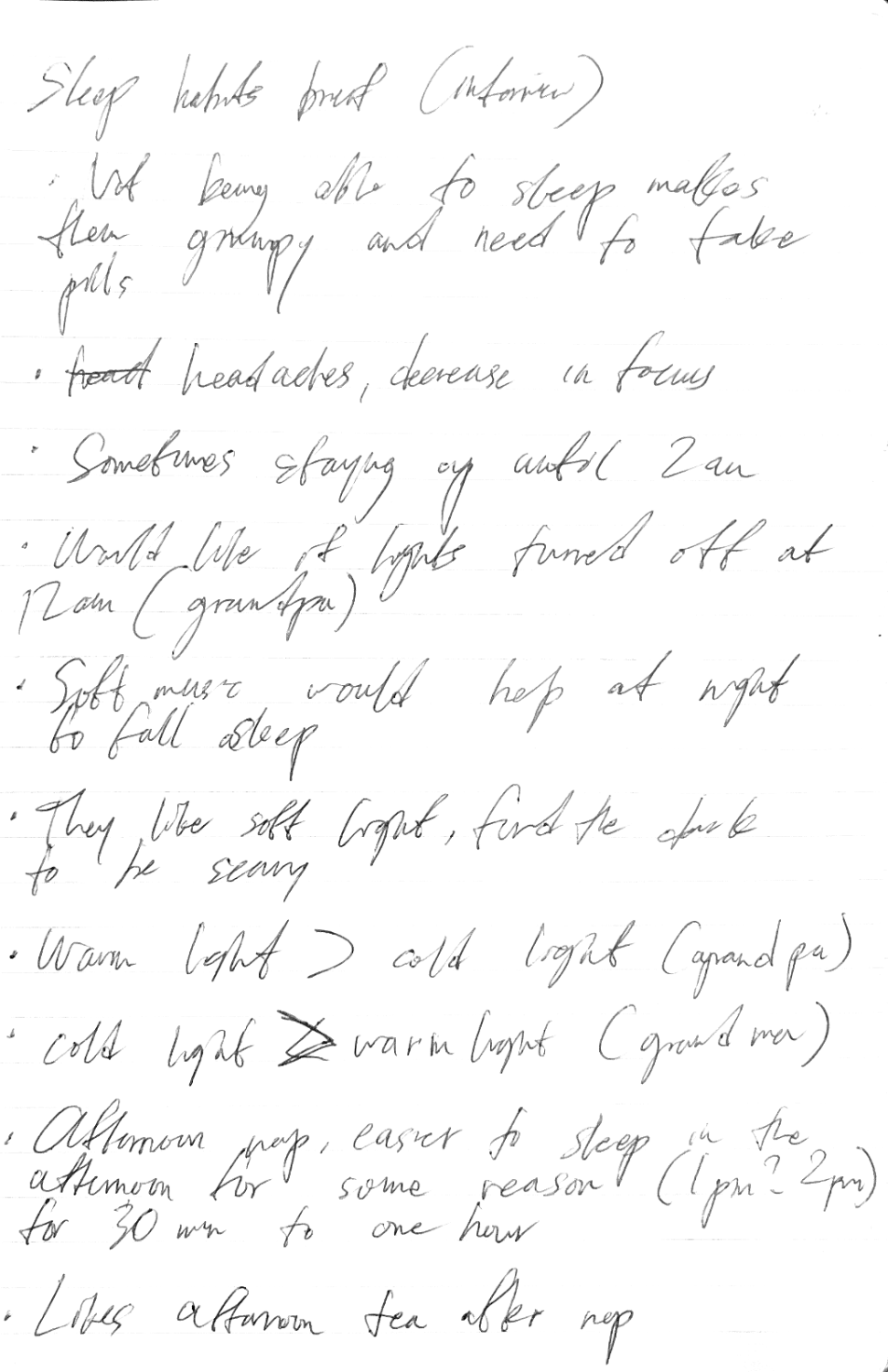 Interview notes, page 1